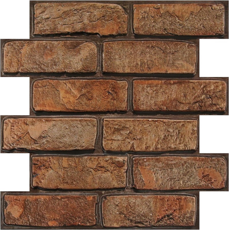 COMSTICKC 3D Reddish Brown Brick Wall Panels Peel and Stick Tiles,10 Pcs of 12"X12",Small Size Thin PVC Fake Brick Self Adhesive Wall Covering Backsplash Interior Decor - Image 1
